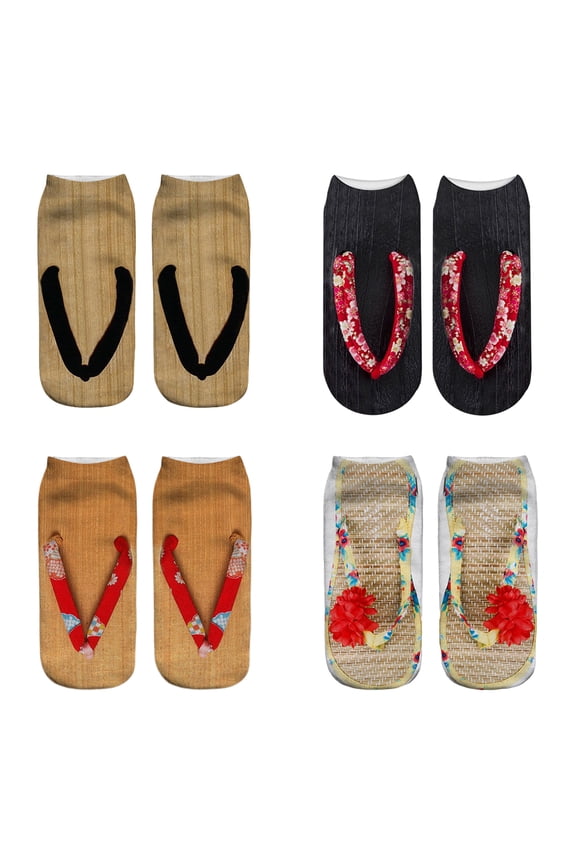 4 Pairs Of Fun 3D Printed Flip-flop Manicure Socks Funny Printed Socks Running Yoga Socks