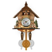 FitBest Cuckoo Wall Clock, Alarm Clock, Retro Nordic Style Clock, Wooden Living Room Clock