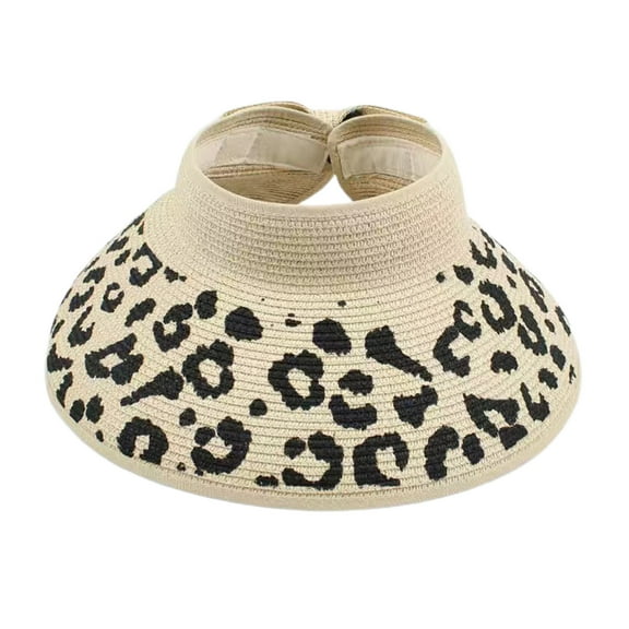 FitBest Leopard Bow Hollow Top Straw Hat Foldable