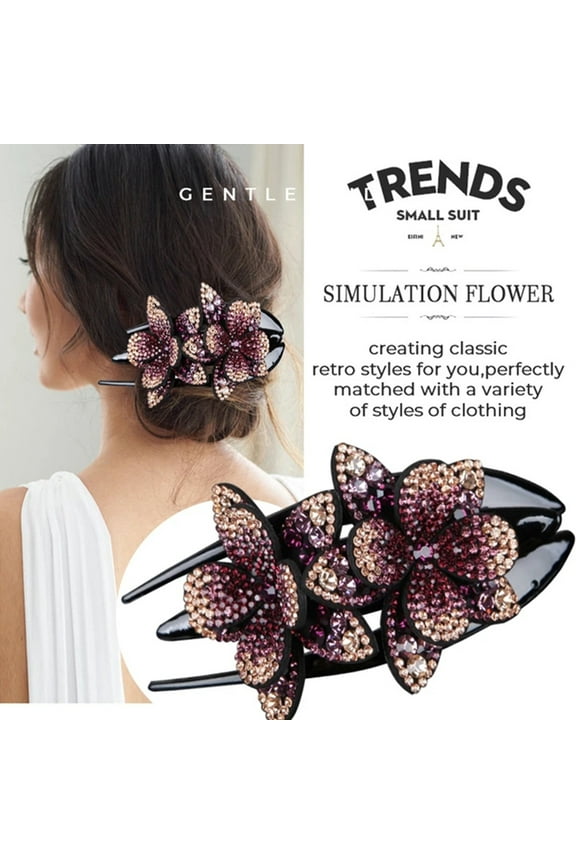 Rhinestone Double Flower Hair Clip Women Hair Claw Hair Clip