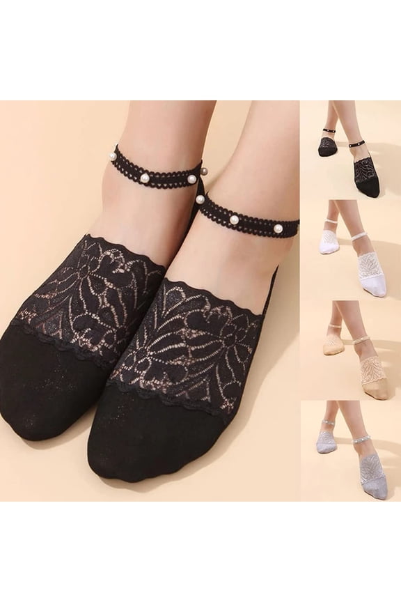 Women's Lace Invisible Sock Deep Pearl Sock Ankle Chain Sock With Thin Boat Sock