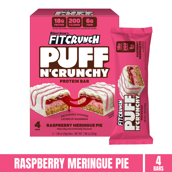 FITCRUNCH Puff n' Crunchy, Raspberry Meringue Pie, 18g Protein, 4 Count