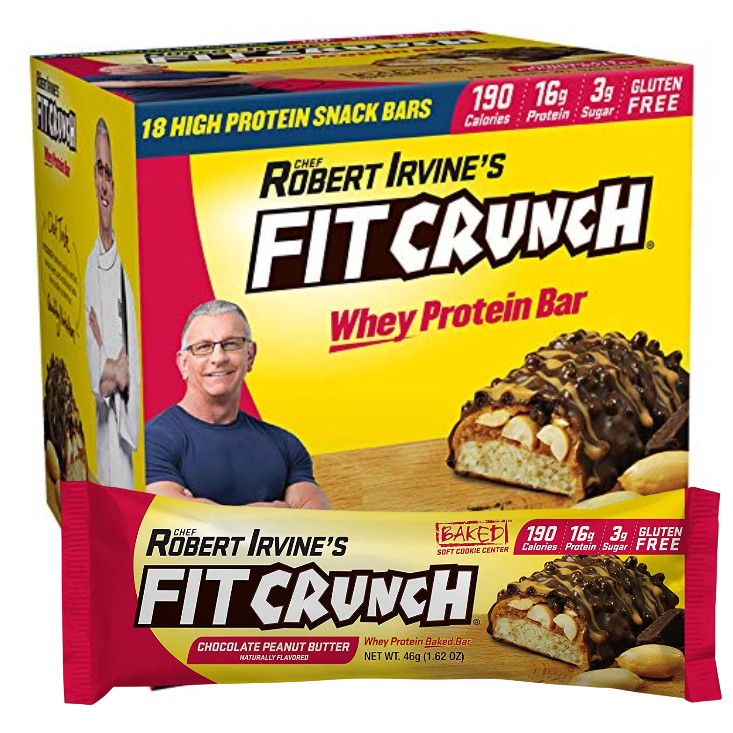FitCrunch Snack Size Protein Bars Chocolate Peanut Butter, 6-Layer Baked Bar, Just 3g of Sugar, Gluten Free, High Protein & Soft Cake Core for Breakfast On the Go & Workout Convenient Snack 18 Packs
