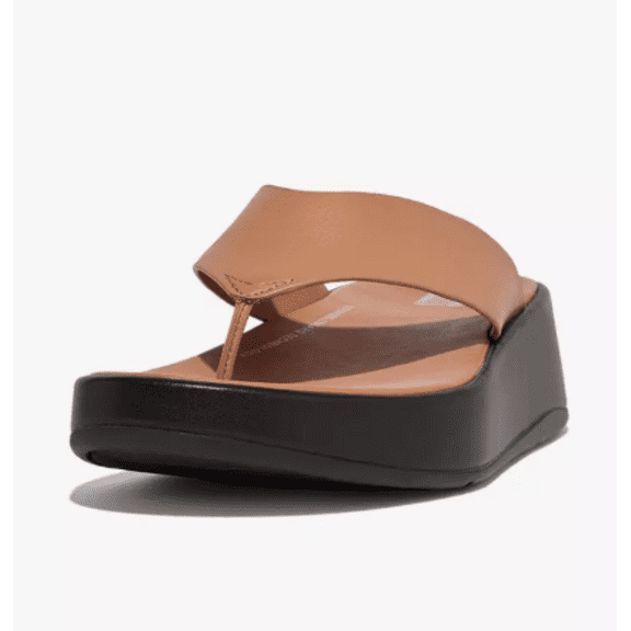 FitFlop F-Mode Leather Platform Latte Tan Toe-Post Sandals 6M