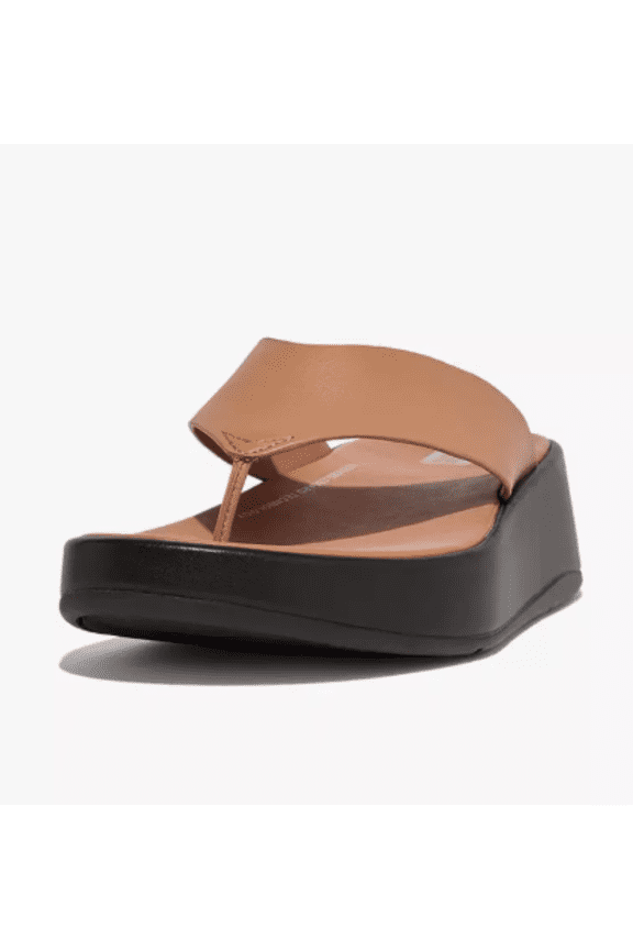 F-Mode Leather Platform Latte Tan Toe-Post Sandals 6M