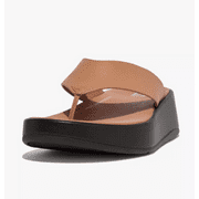FitFlop F-Mode Leather Platform Latte Tan Toe-Post Sandals 6M