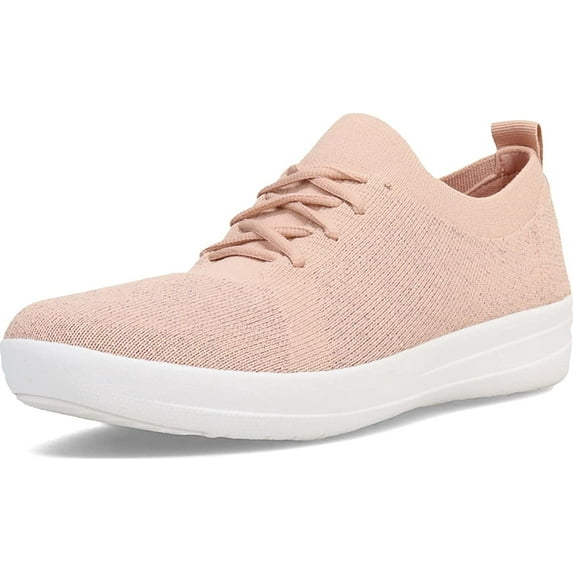 FitFlop F-Sporty Beige/Rose Gold Slip On Stretchy Mesh Low Top Fashion Sneakers (Beige/Rose Gold, 7)