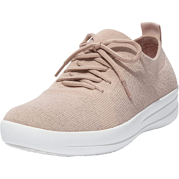 FitFlop F-Sporty Beige/Rose Gold Slip On Stretchy Mesh Low Top Fashion Sneakers (Beige/Rose Gold, 9)