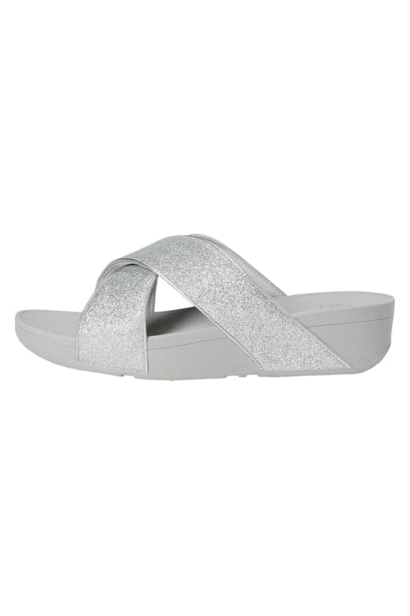 Lulu Glitterdust Cross Slides Silver F0030-0724 Women's Size 10