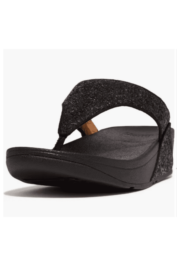 Shimma Wedge Black Glitter Sandal 7 M