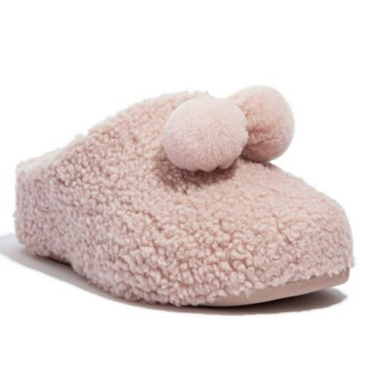 FitFlop Shuv Pom Pom Women Genuine Beige Shearling Clog Slippers