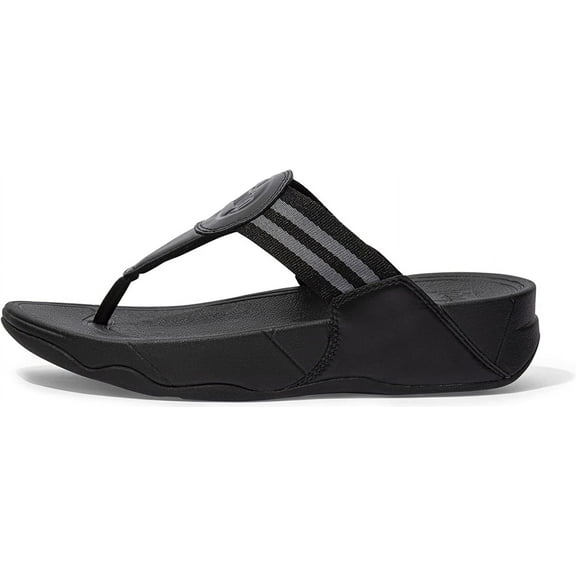 FitFlop Walkstar All Black Slip On Open Toe Strappy Stretchy Flat Slides Sandals (All Black, 8)