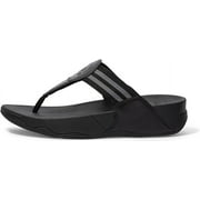 FitFlop Walkstar All Black Slip On Open Toe Strappy Stretchy Flat Slides Sandals All Black, 8