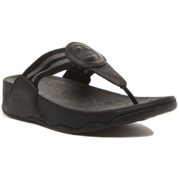 FitFlop Walkstar All Black Slip On Open Toe Strappy Stretchy Flat Slides Sandals (All Black, 10)