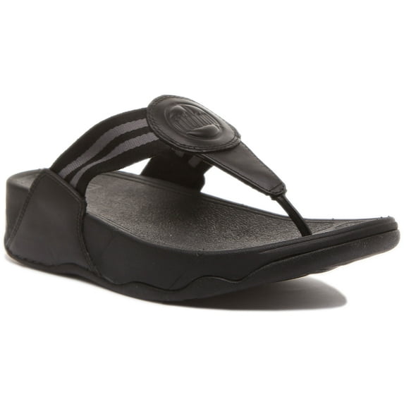 FitFlop Walkstar All Black Slip On Open Toe Strappy Stretchy Flat Slides Sandals (All Black, 10)