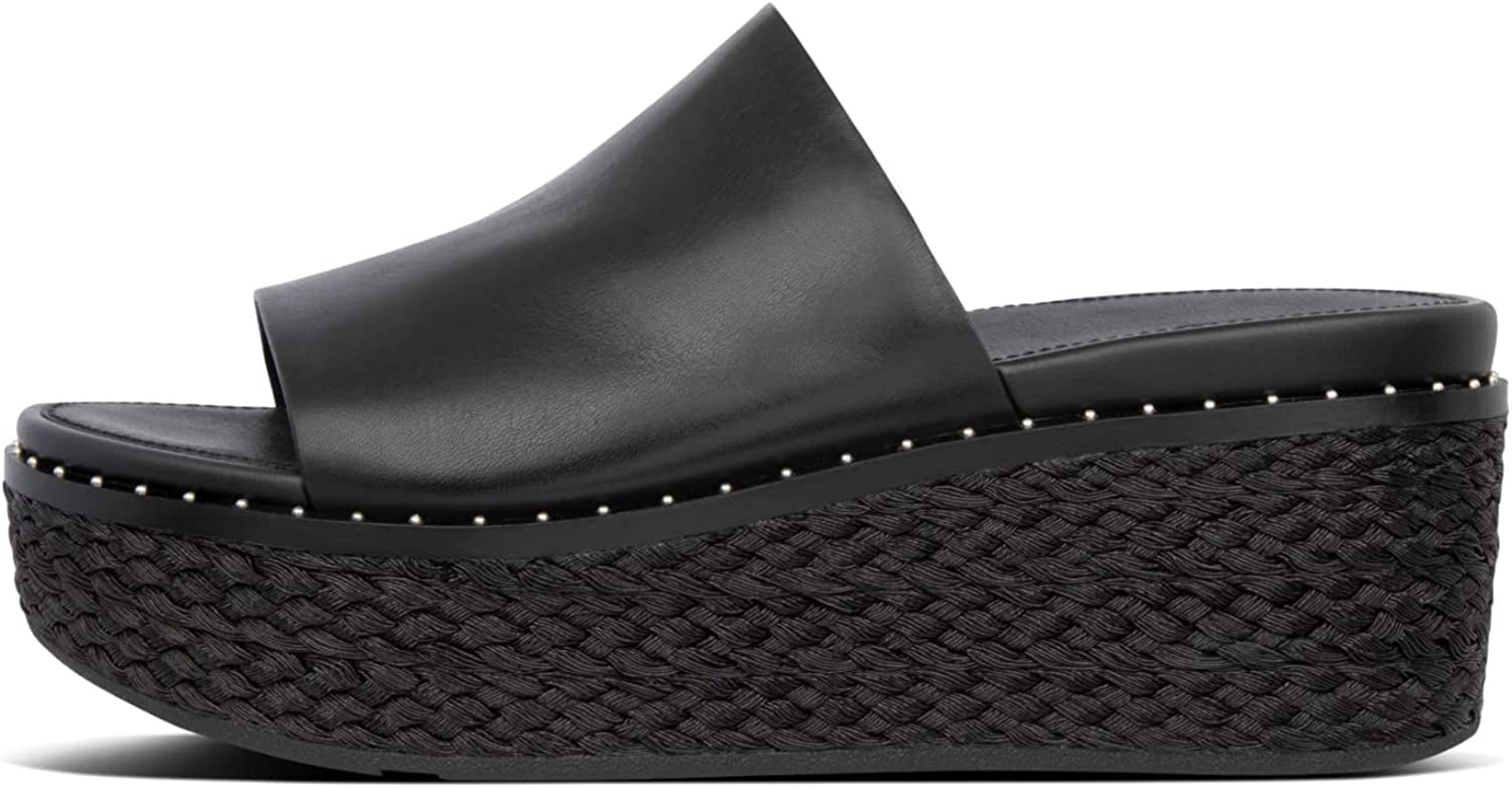 FitFlop Women's Eloise High Wedge Sandals, Leather Espadrille Slides, Black,  Size 10 - Walmart.com