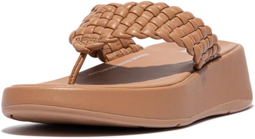 Fitflop Women F-Mode Leather-Twist Flatform Toe-Post Sandals |HG1-001| Black main image 1