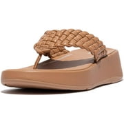 FitFlop Womens F-Mode Woven-Leather Flatform Toe-Post Sandals, Latte Tan - 7M