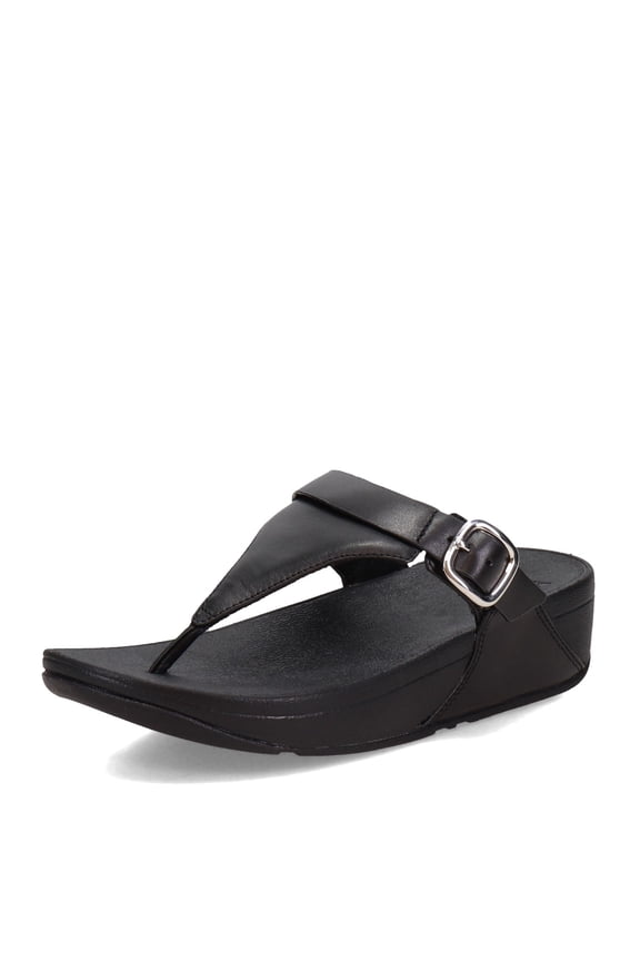  Women's Lulu Adjustable Leather Toe-Post Sandal, All Black, Size 5