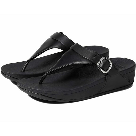 FitFlop™ Women's Lulu Adjustable Leather Toe-Post Sandal, All Black, Size 10