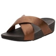 thumbnail image 1 of FitFlop Women's Lulu Cross Slide Sandals-Leather Bronze Leather Wedge Mule (11), 1 of 7