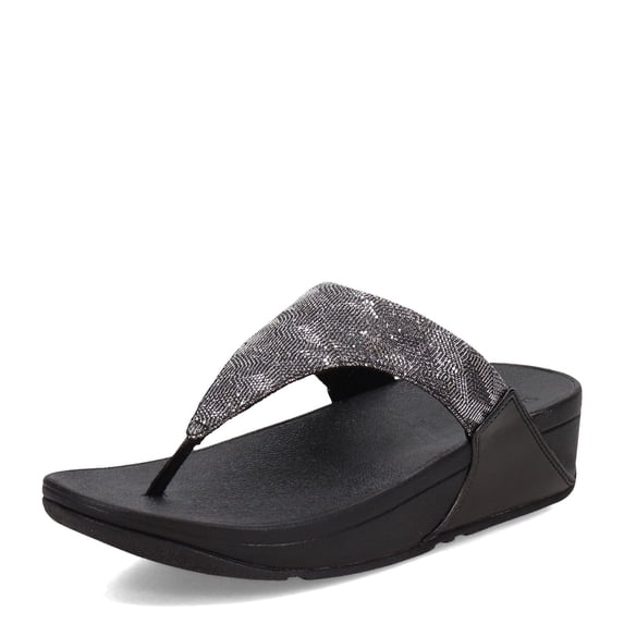 FitFlop Women's Lulu Glitz Toe-Post Sandal, All Black, Size 5