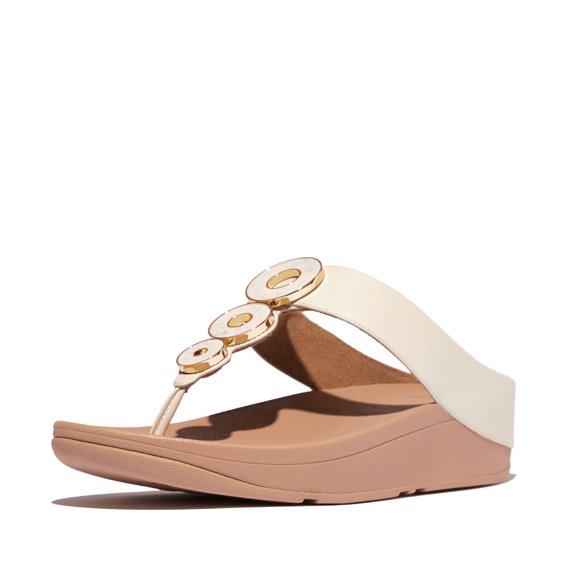 FitFlop Women's Fino Resin Hoop Leather Toe Post Wedge Sole Thong Sandals