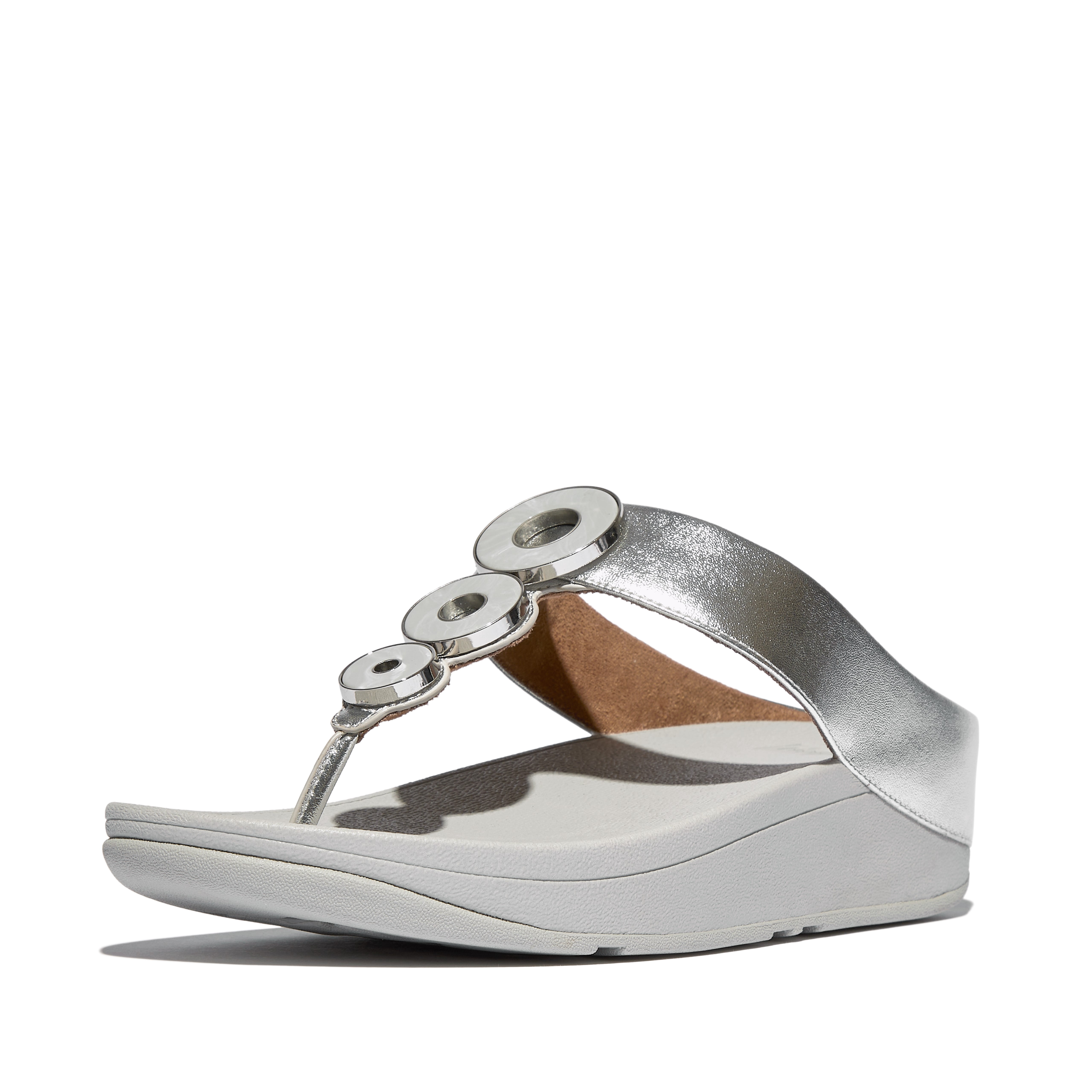 FitFlop Women's Fino Resin Hoop Leather Toe Post Wedge Sole Thong Sandals