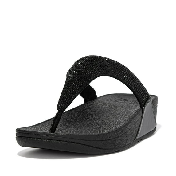 FitFlop Women's Lulu Crystal Embellished Toe Post Wedge Sole Thong Sandal