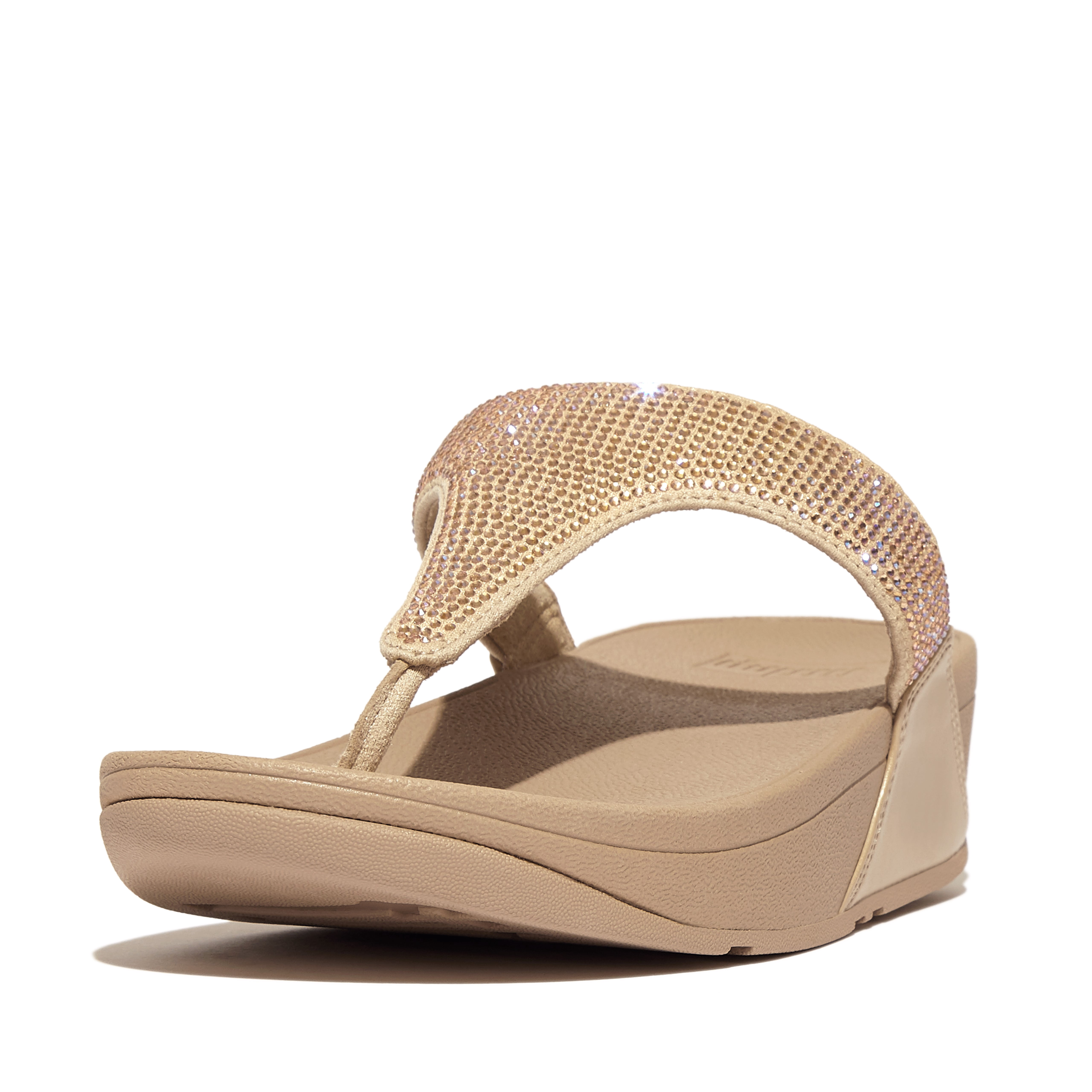 FitFlop Women's Lulu Crystal Embellished Toe Post Wedge Sole Thong Sandal