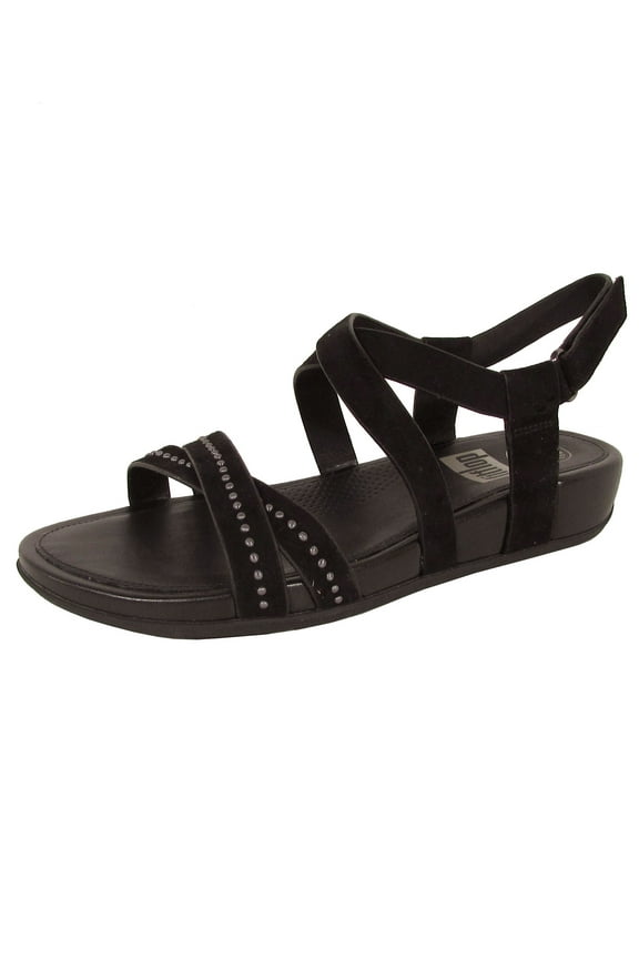 Womens Lumy Criss Cross Suede With Studs Sandal Shoes, Black, US 9