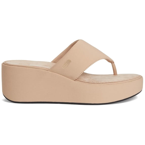FitFlop Womens Platfforms Wedge Toe Post Fabric Synthetic Classic Beige Sandals 8.5 US