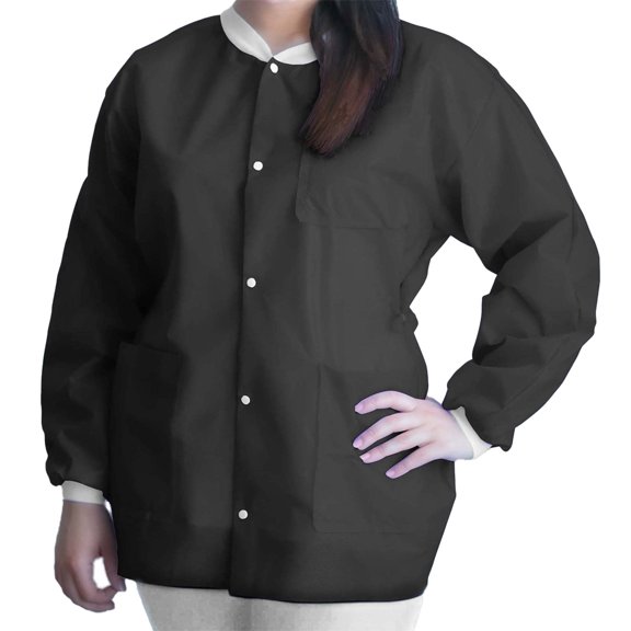 FitMe Adult Disposable Lab Jacket Black Medium 10 Ct