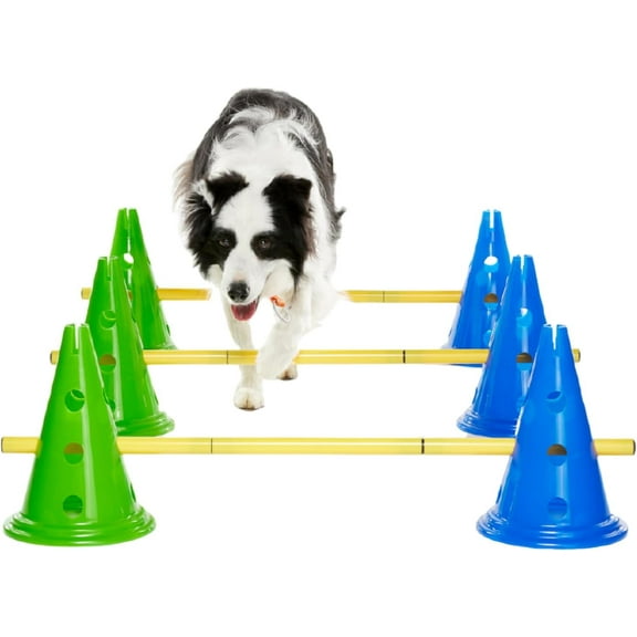 FitPAWS Dog Agility Kit: Portable Canine Cavaletti Set | Adjustable Hurdles, Weave Poles and Training Cones | Indoor & Outdoor Dog Training Equipment