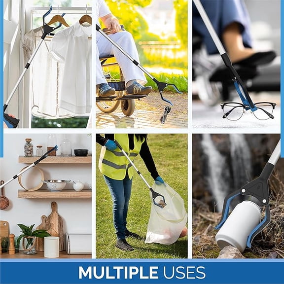 FitPlus 2025 Upgrade PowerGrip T9, Grabber Reacher Tool, Wide Jaw, Foldable, Steel Cable, with 96 Grip Points for Firm Grip, 32" with Magnet (Pink, 32 Inch)