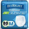 thumbnail image 1 of FitRight Incontinence Underwear for Men and Women, Adult Diapers, Extra Absorbent, Medium, 28in to 40in, 80 Count, 1 of 5
