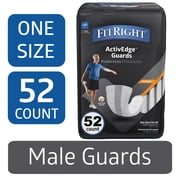 FitRight ActivEdge Male Incontinence Guards, Bladder Leakage for Men, Maximum Absorbency, 5.9 x 12.6 Inches, Bag of 52