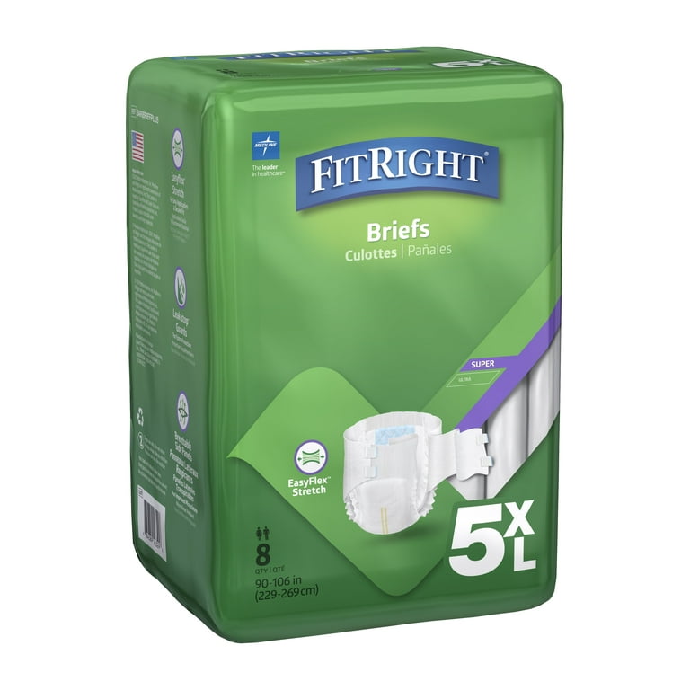 FitRight Adult Diapers, Disposable Incontinence Bariatric Briefs with Super  Absorbency, 5XL, 90-106, 8 Per Bag (4 Bags) 