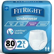 FitRight Super Adult Incontinence Underwear, 2XL,Maximum Absorbency, 80 Count