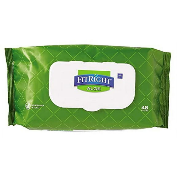 FitRight Aloe Quilted Heavyweight Personal Cleansing Cloth Wipes, Unscented, 576 Count, 8 x 12 inch Adult Large Incontinence Wipes