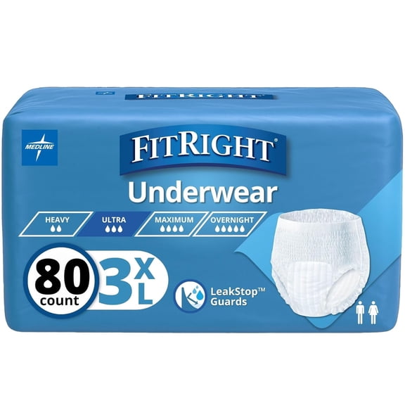 FitRight Bariatric Incontinence Underwear for Men and Women, Adult Diapers, Super Absorbent, 3XL, 75in to 94in, 80 Count