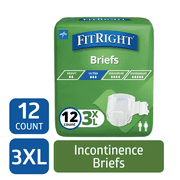FitRight Bariatric Adult Incontinence Briefs, Diapers with Tabs, Super Absorbent, 3XL, 65in to 84in, 12 Count