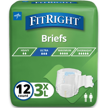 FitRight Bariatric Ultra Absorbent Adult Incontinence Diapers, 3XL, 12 Count