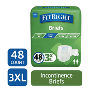 FitRight Bariatric Adult Incontinence Briefs, Diapers with Tabs, Super Absorbent, 3XL, 65in to 84in, 48 Count