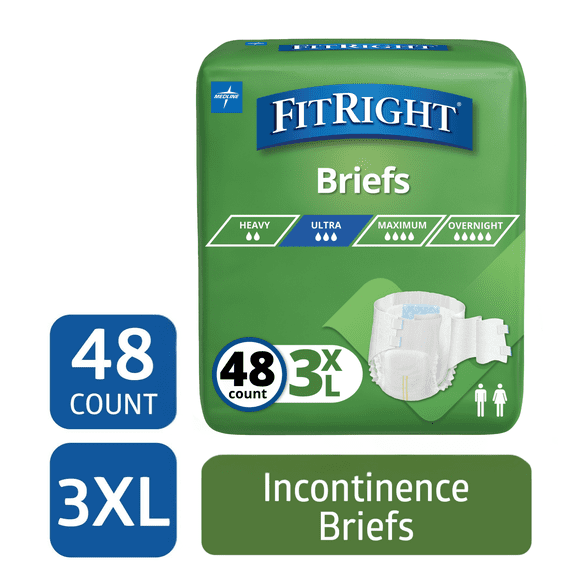 FitRight Bariatric Adult Incontinence Briefs, Diapers with Tabs, Super Absorbent, 3XL, 65in to 84in, 48 Count