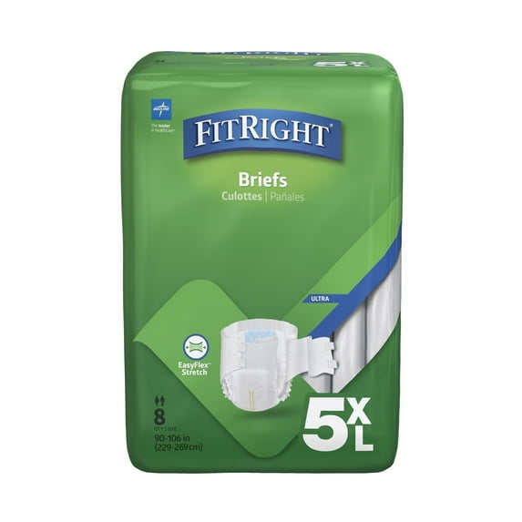FitRight Bariatric Adult Incontinence Briefs, Diapers with Tabs, Super Absorbent, 5XL, 90in to 106in, 32 Count