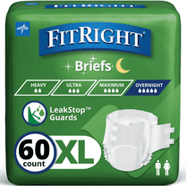 FitRight Adult Incontinence Briefs, Diapers with Tabs, Extended Wear, XL, 57in to 65in, 60 Count