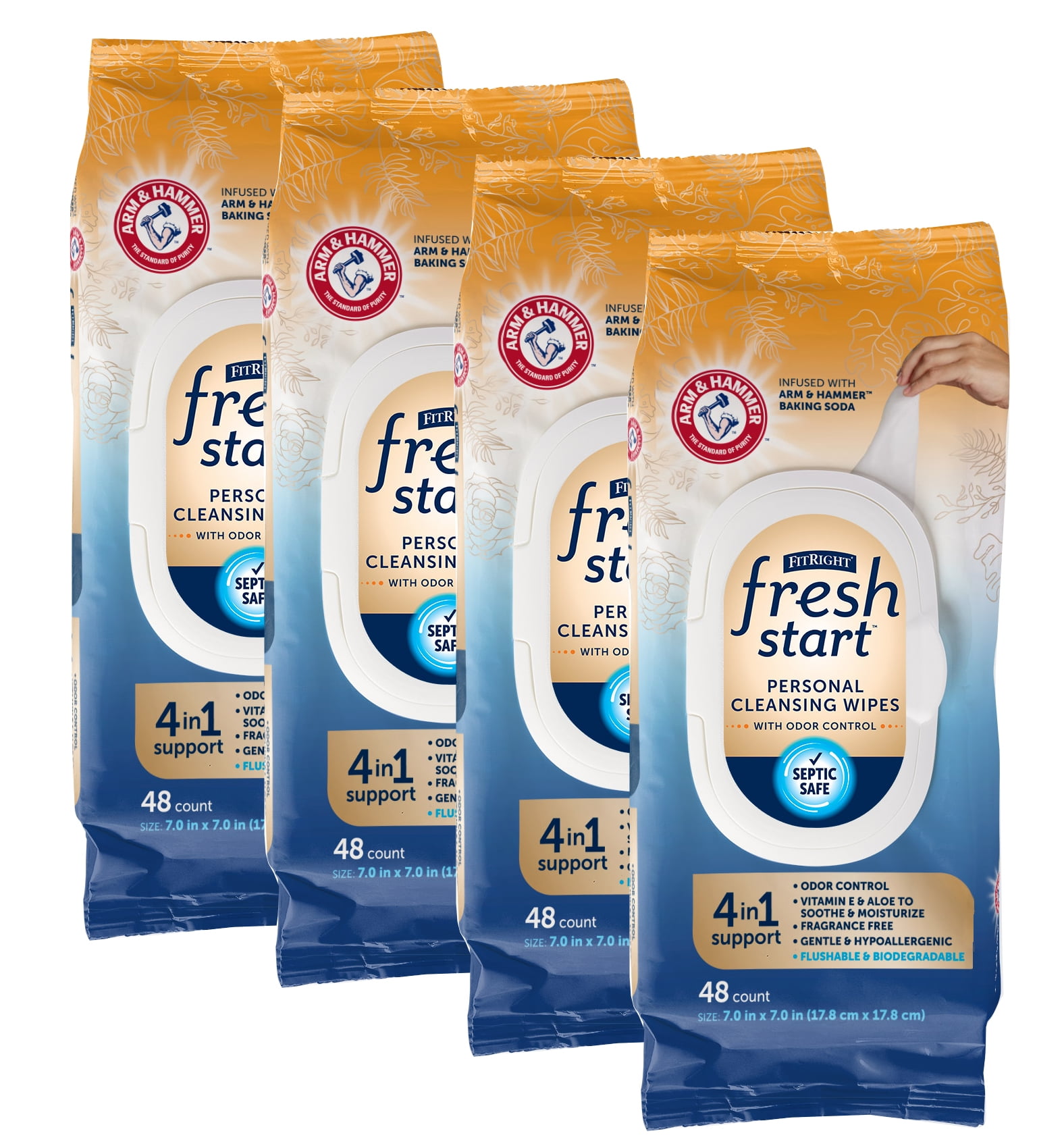 FitRight Fresh Start Flushable Incontinence Cleansing Wipes, 48 Count