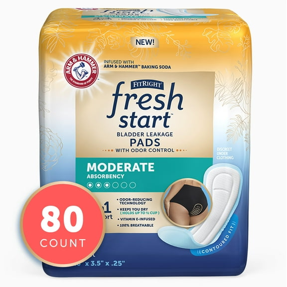 FitRight Fresh Start Incontinence Pads for Women, Moderate Absorbency, 80 ct