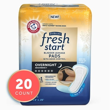 FitRight Fresh Start Incontinence Pads for Women, Overnight Absorbency, 20 ct